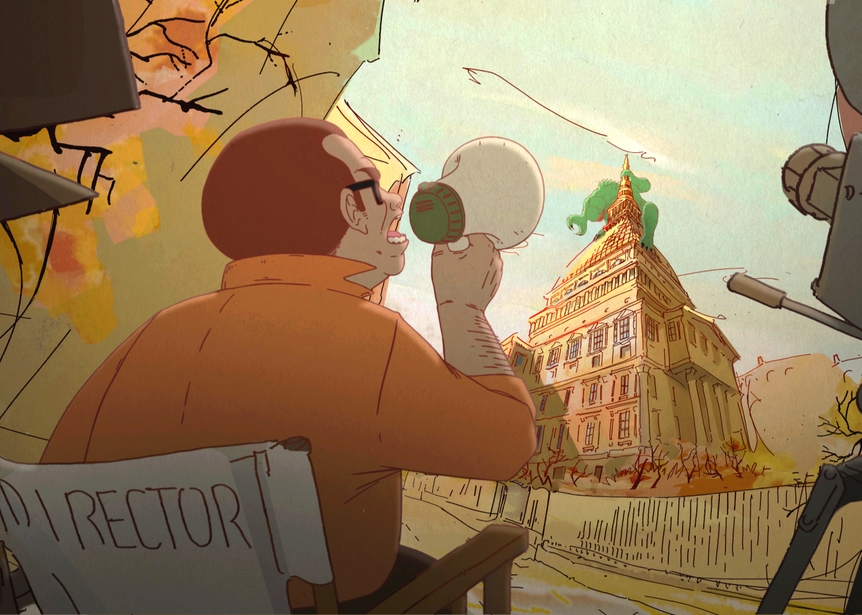 "Waking up into the Movie, di Massimo Ottoni, Martina Carosso, Mathieu Narduzzi e Francesca Quatraro, ex allievi CSC-Animazione, sigla di Film Commission Torino Piemonte