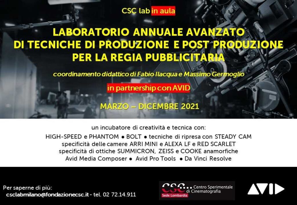 Laboratorio annuale avanzato di tecniche di produzione e post produzione per la regia pubblicitaria